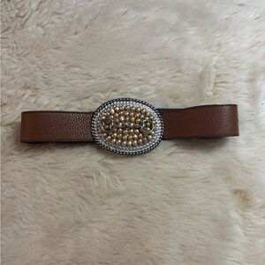 Anthropologie Brown/Black Reversible Belt with Silver and Gold Buckle